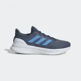 Championes de running Adidas Ultrarun 5, color azul oscuro con tres franjas laterales en celeste y suela blanca gruesa.