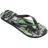 Ojotas Havaianas Top Athletic con diseño estampado en tonos negro, gris y verde, con motivos de skateboarding.