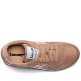 Championes Saucony Jazz Original de dama, color beige con detalles en rosa y blanco.