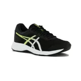 Championes de running Asics Raiden 3, color negro con detalles en amarillo flúor y blanco.