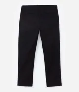 Pantalón de vestir color marrón, de corte slim y largo cropped. Confeccionado en tejido de algodón liso, con bolsillos laterales y traseros. Cierre frontal con botón y cremallera.