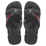 Sandalias tipo ojotas Havaianas modelo Power 2.0, color negro con detalles en rojo. Presentan una suela texturizada con diseño ergonómico y tiras anchas con relieve.
