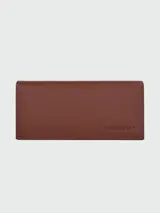 Billetera larga continental Longchamp modelo Le Foulonné, color marrón, con textura granulada de cuero.