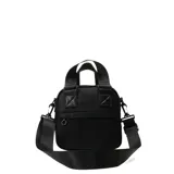 Bolso bandolera pequeño color beige, con doble asa de mano y correa ajustable para el hombro.