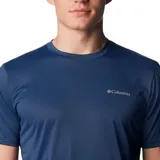 Remera deportiva Columbia Hike Crew Omni-Wick de color azul marino, con cuello redondo y manga corta. Cuenta con tecnología de absorción de humedad y el logotipo de la marca estampado en el pecho.