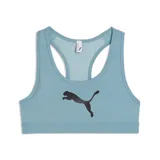 Top deportivo Puma modelo 4Keeps de sujeción media, color verde báltico, con logo de la marca estampado en el frente y espalda estilo nadadora.