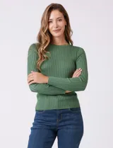 Buzo de tejido acanalado, con cuello redondo y mangas largas, de calce ajustado al cuerpo.