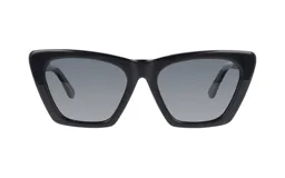 Lentes de sol unisex con montura gruesa de acetato negro y lentes grises.