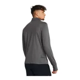 Buzo deportivo Under Armour de manga larga, color gris, con cierre frontal parcial de un cuarto y cuello alto. Presenta orificios para los pulgares en los puños y tejido elástico de secado rápido.
