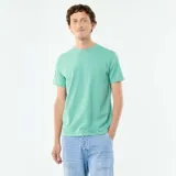 Remera de algodón verde menta con cuello redondo y mangas cortas, de corte estándar.