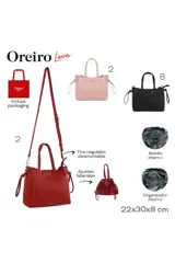 Morral y bandolera Oreiro de cuero sintético en color bordó, con diseño estructurado, doble asa de mano y correa larga ajustable y desmontable. Cuenta con detalles de nudos en los laterales y herrajes metálicos plateados.