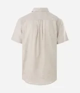 Camisa de lino y algodón color blanco, corte comfort, manga corta, cuello inglés y bolsillo delantero ojal.