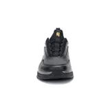 Sneaker Caterpillar modelo Voltage, color negro con detalles plateados y amarillos, confeccionada en cuero y malla, con suela robusta de goma.