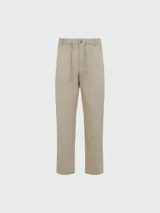 Pantalón de vestir color beige, de corte recto, con cintura ajustable con cordón.