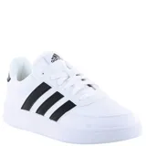 Championes Adidas Breaknet 2.0 de estilo urbano, color blanco con las icónicas tres tiras laterales en negro. Presentan un diseño de corte bajo con cierre de cordones, puntera perforada para mayor ventilación y suela de goma resistente.
