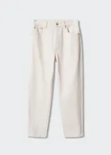 Jeans de tiro alto con corte mom-fit, confeccionados en tejido de algodón estilo vaquero. Presentan diseño de cinco bolsillos, trabillas para cinturón y cierre frontal con cremallera y botón.
