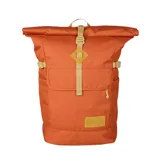 Mochila JanSport modelo Hatchet Rolltop en color naranja, con compartimento principal de cierre superior enrollable y hebilla, bolsillo frontal con solapa y correas de compresión laterales.