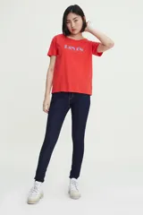 Jeans super skinny de tiro alto, color azul oscuro.