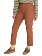 Pantalón marrón de pierna recta y tiro alto, con bolsillos estilo carpintero. Confeccionado en algodón orgánico.