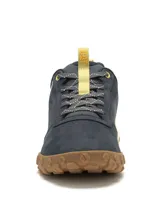 Championes Caterpillar modelo Hex Ready Lo de color azul marino, con capellada de cuero nubuck y malla de nylon. Presenta detalles en color amarillo, suela de goma con gran tracción y entresuela clara.