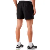Short de baño negro con logo de Nike en blanco en la pierna derecha.