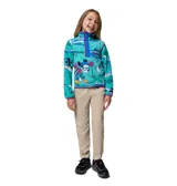 Buzo polar Columbia unisex con estampado de Mickey Mouse esquiando, cierre de botones a presión en el cuello y detalles en color fucsia.