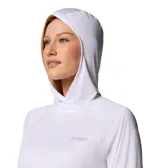Remera con capucha Columbia Tidal Tee II Hoodie, color blanco, de manga larga con tecnología Omni-Wick y protección UV Omni-Shade.