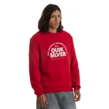 Buzo Quiksilver modelo Fundamental Ride de color rojo, con cuello redondo, mangas largas y puños y dobladillo elásticos acanalados. Cuenta con gran estampado gráfico frontal en color blanco y detalles en amarillo con el logo y nombre de la marca.