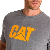 Remera de manga corta color gris jaspeado con logo de la marca CAT estampado en color amarillo en el pecho.
