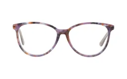 Armazón para lentes Demenego modelo 142/54 col VI, de acetato color violeta con diseño carey y forma cat eye.