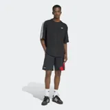 Short Adidas Adicolor Blocked de corte clásico, confeccionado en tejido plano de poliamida reciclada. Presenta un diseño en color negro con el icónico logo de las tres tiras en bloques de color rojo en el lateral. Cuenta con cintura elástica con cordón de ajuste.