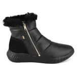 Bota casual deportiva Usaflex Seren color beige con detalle de piel sintética blanca en el borde superior, cierre lateral con cremallera dorada y suela blanca.