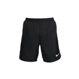 Short deportivo Nike Laser V negro con logo blanco en la pierna derecha y ribete blanco en el ruedo.