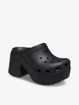 Zuecos Crocs Siren Clog color negro con plataforma y tacón alto.