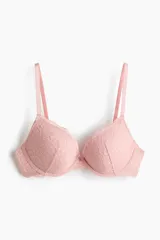 Soutien push-up de encaje color rosado con aros y copas acolchadas. Breteles ajustables.
