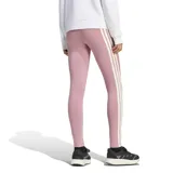 Calza deportiva Adidas de mujer modelo W Ak 3S Legging, de color rosado con tres tiras laterales blancas y el logo de la marca bordado en la pierna izquierda.