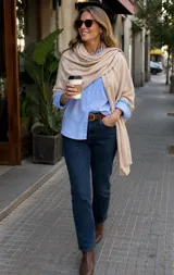 Pashmina de tejido suave con acabado tipo cashmere, diseño liso y envolvente.
