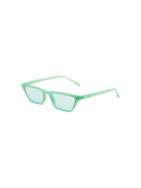 Lentes de sol con armazón geométrico y patillas finas en color verde menta, con cristales tono sobre tono.