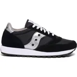 Championes Saucony Jazz Original, color plateado y negro, con cordones blancos y suela blanca con base negra.