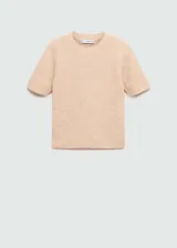 Buzo de punto de manga corta con cuello redondo y diseño recto, confeccionado en una mezcla de poliéster, acrílico y lana.