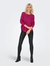 Sweater negro de punto acanalado con cuello redondo y manga larga, de calce regular.