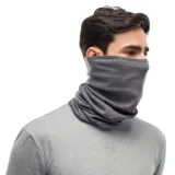 Cuello tubular Buff de lana merino color gris jaspeado. Ideal para proteger del frío en actividades al aire libre.