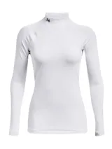 Remera térmica Under Armour de manga larga, color blanco, con cuello alto y el logo de la marca estampado en el cuello. Cuenta con mangas raglán y diseño ajustado.