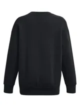 Buzo negro de mujer Under Armour Essential Fleece, de corte holgado, con cuello redondo y logo estampado en el pecho.