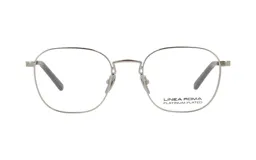 Lentes de receta con armazón metálico en color plateado, de forma redondeada y diseño minimalista.