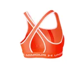 Top deportivo Under Armour de soporte medio, color negro, con diseño de espalda cruzada y banda elástica inferior con el logo de la marca estampado.