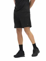 Short deportivo negro de poliéster con logo estampado en la pierna.