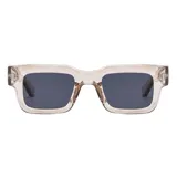 Gafas de sol unisex con montura cuadrada color beige y lentes rectangulares color negro.