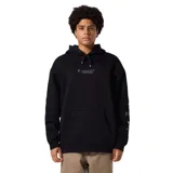 Canguro negro con capucha, cordones ajustables, bolsillo tipo canguro y puños y cintura acanalados. Estampado con el logo de la marca en el pecho y diseños gráficos en la manga derecha.