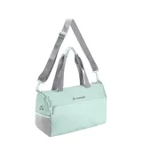 Bolso deportivo Topper Performance II color verde agua con detalles en gris. Tiene doble asa de mano y correa de hombro ajustable.